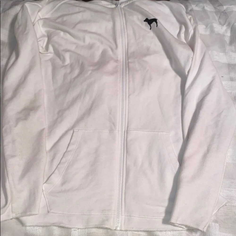 PINK hooded white jacket with tropical logo